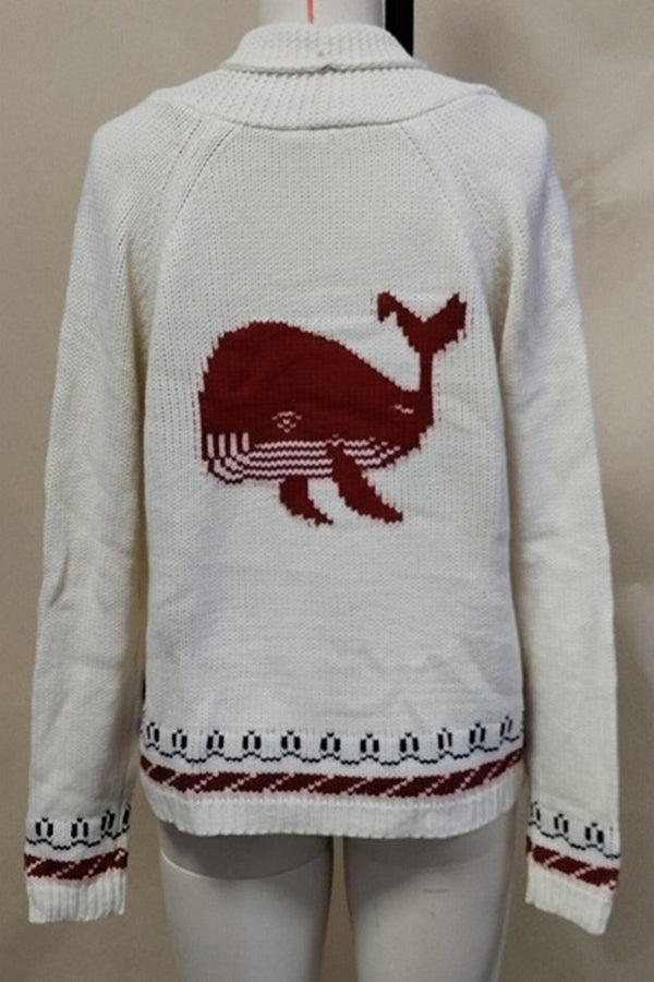 Fashion Lobster Print Casual Long Sleeve Knit Cardigan