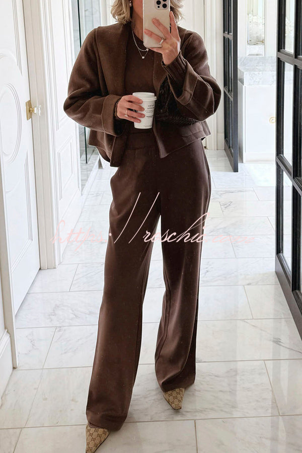 Comfortable Season Shawl Collar Open-front Long Sleeve Flap Pockets Crop Coat