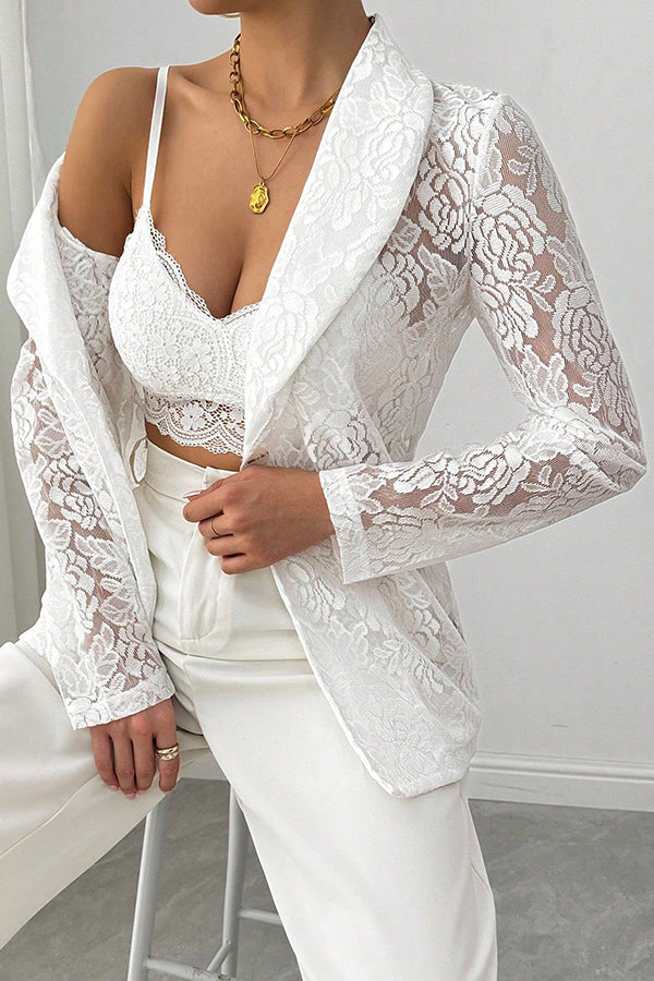 Fashion Lace Embroidery Casual Long Sleeve Blazer
