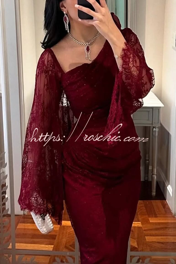 Fashionable Hollow Lace Elegant Slim Hot Diamond Maxi Dress