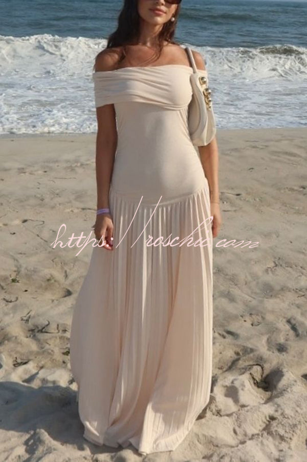 Sexy Off-shoulder Slim Fit Pleated Maxi Dress