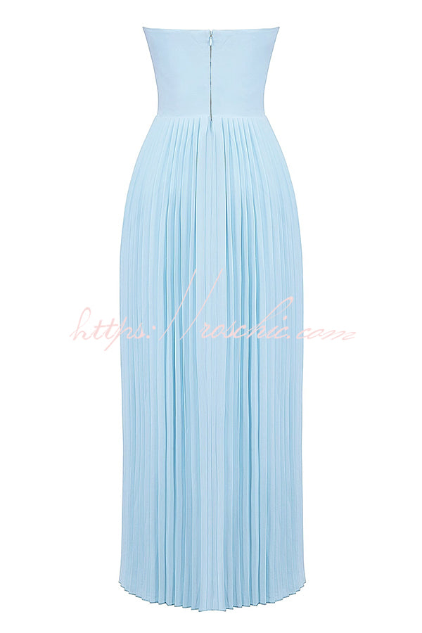 Romantic and Elegant Pleated Strapless Maxi Dress