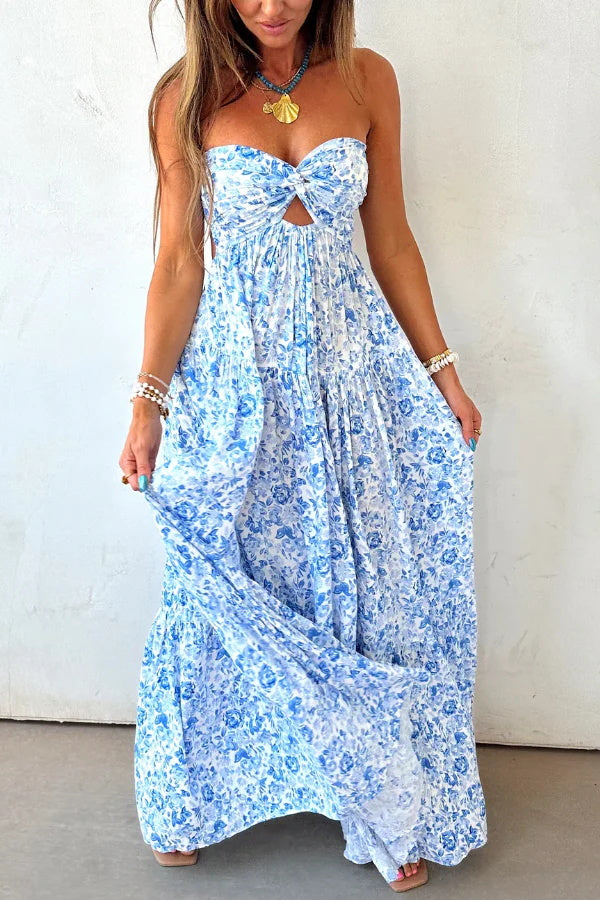 off the shoulder resort dress Floral Print Sleeveless Off-shoulder Cutout Resort Style Maxi Dress
