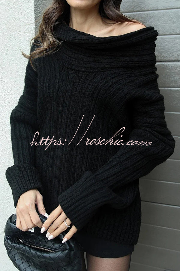 Fashionable Irregular Collar Loose Casual Knitted Sweater