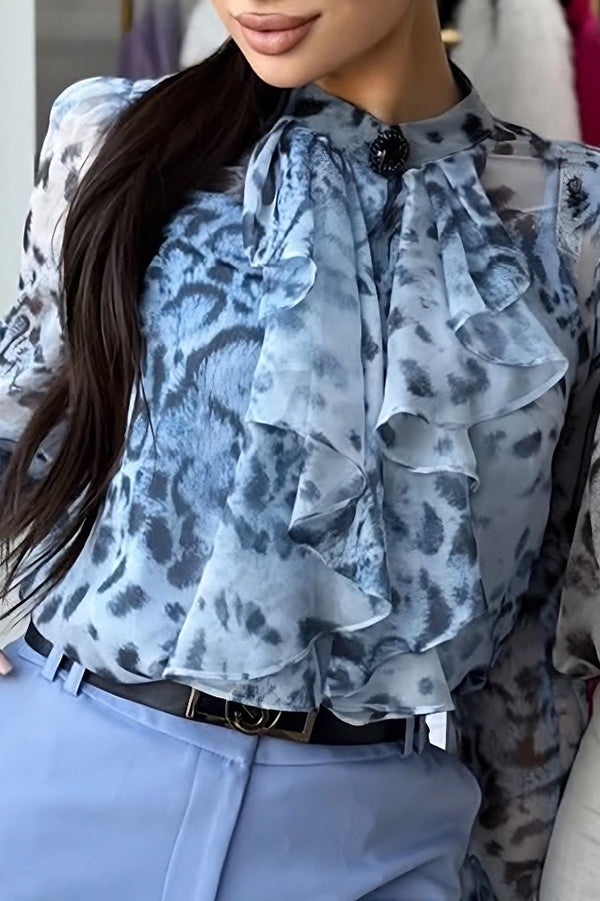 Unique Printed Loose Long-sleeved Casual Chiffon Shirt