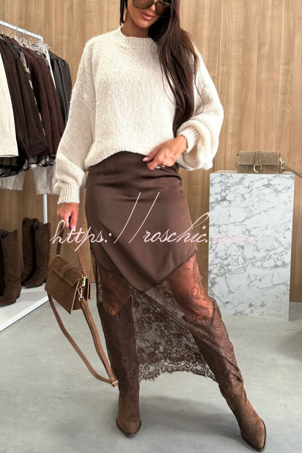 Antara Satin Lace Patchwork High Rise H-line Maxi Skirt