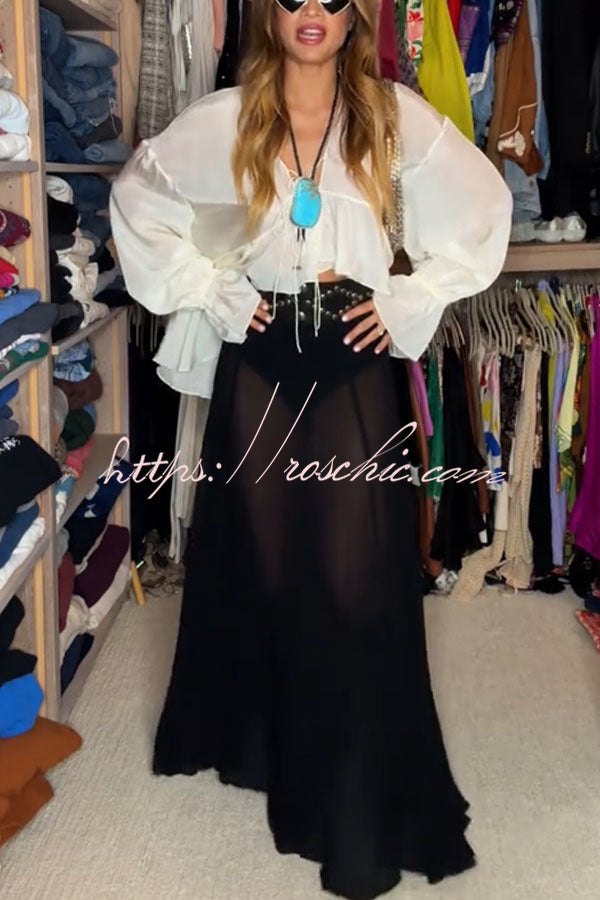 Boho Forever Chiffon High Rise Elastic Waist A-line Maxi Skirt