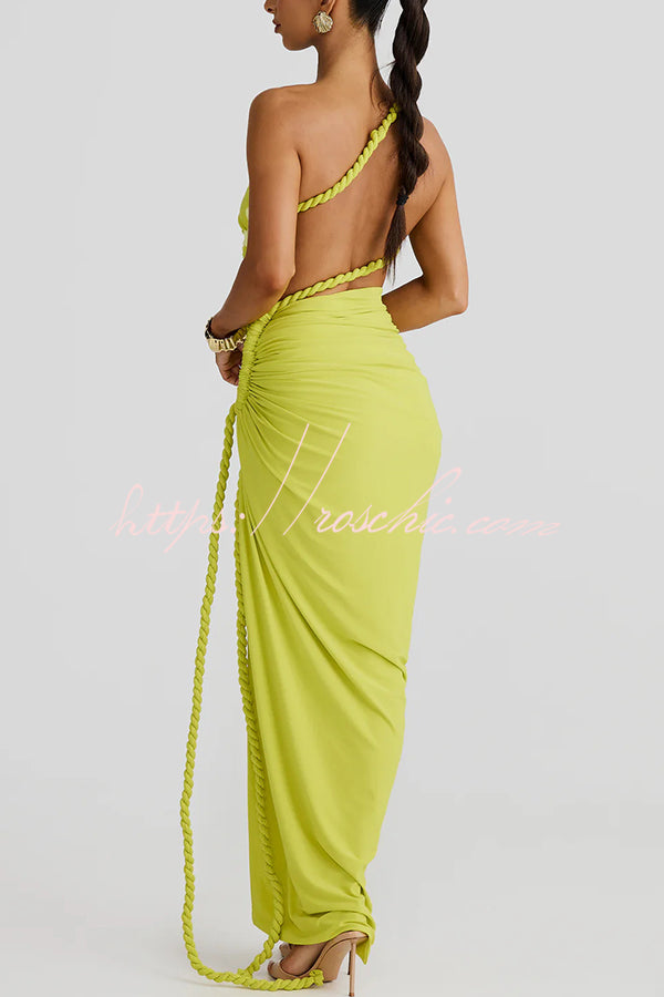 Juliana Rope Detail Ruched One Shoulder Cutout Stretch Maxi