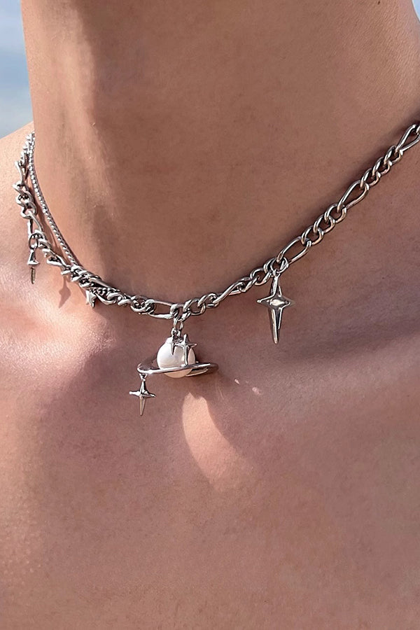 Fashionable Time Dial Metal Necklace