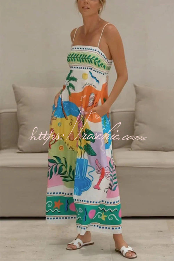 Unique Printed Strapless Sleeveless Resort Style Midi Dress