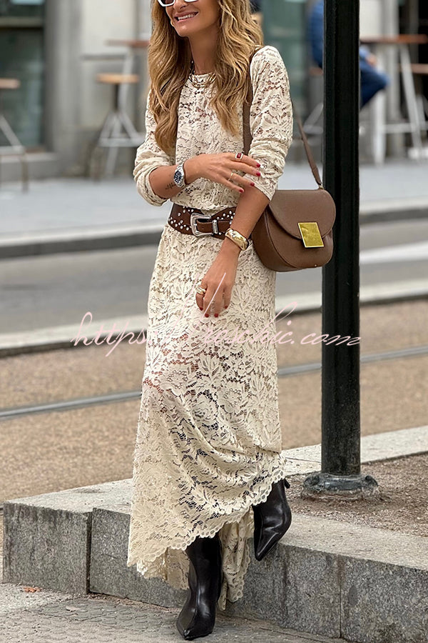 Hippie Elegance Lace Long Sleeve Crewneck Maxi Dress