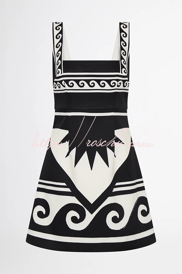 At The Coast Unique Print Sleeveless Square Neck Mini Dress