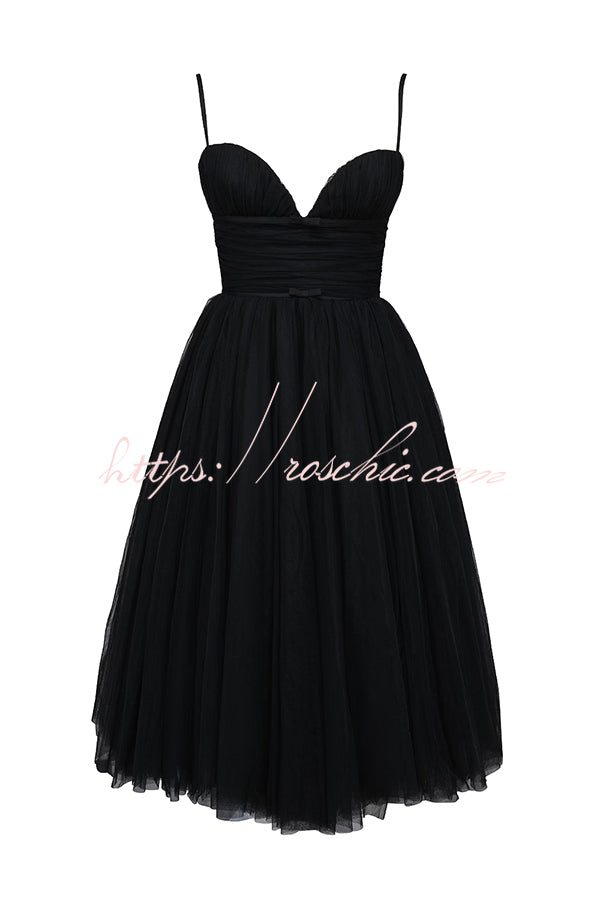 Royal Treatment Tulle Bows Detail Ruched Slip Midi Dress