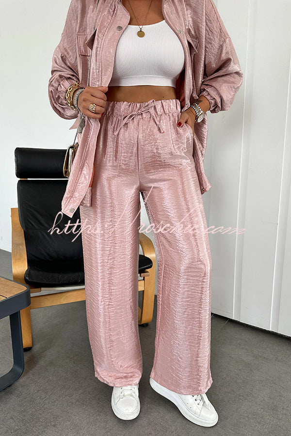 Easy on Me Metallic Fabric Elastic Waist Pocketed Wide Leg Pants