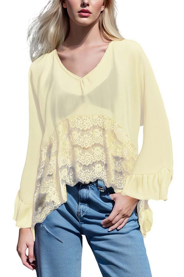 Fashionable Patchwork Lace Batwing Sleeve Loose Beach Cover Up