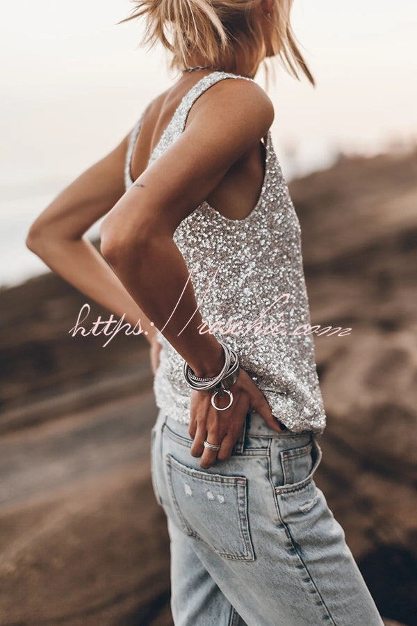 Vacation Luxe Sequin Relaxed Tank Top