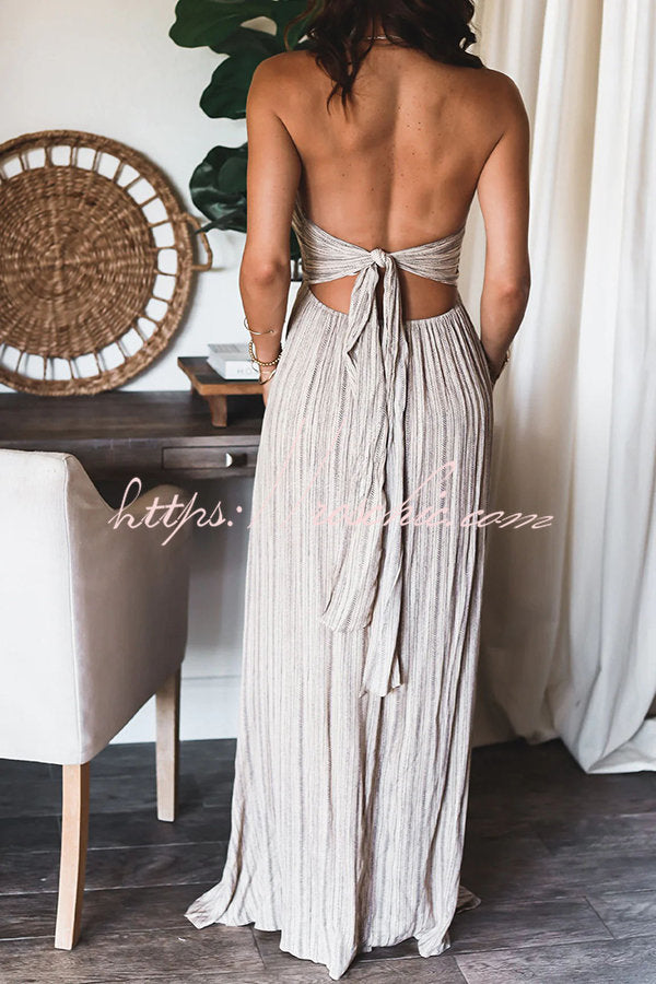chinese dress ladies Deep Sea Printed Halter Back Tie-up Light Weight Maxi Dress – roschic