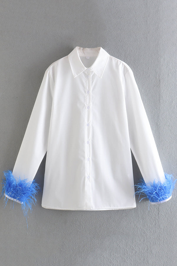 Fashionable Feather Long-sleeved Casual Loose Shirt