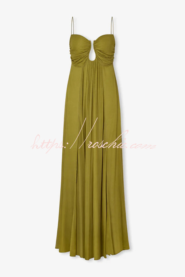 Soft and Elegant Metal Hollow Design Back Smocked A-line Slip Maxi Dr –  roschic