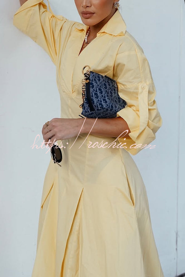 Newtown Wide Sleeve Pocketed Umbrella Hem Shirt Maxi Dress