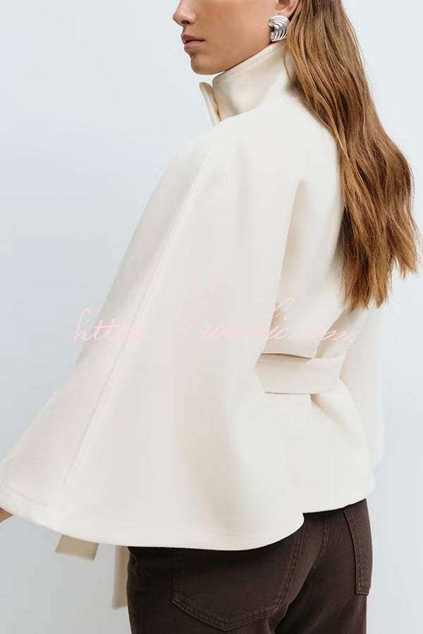 Fashionable Stand Collar Button Waist Tie Loose Cape