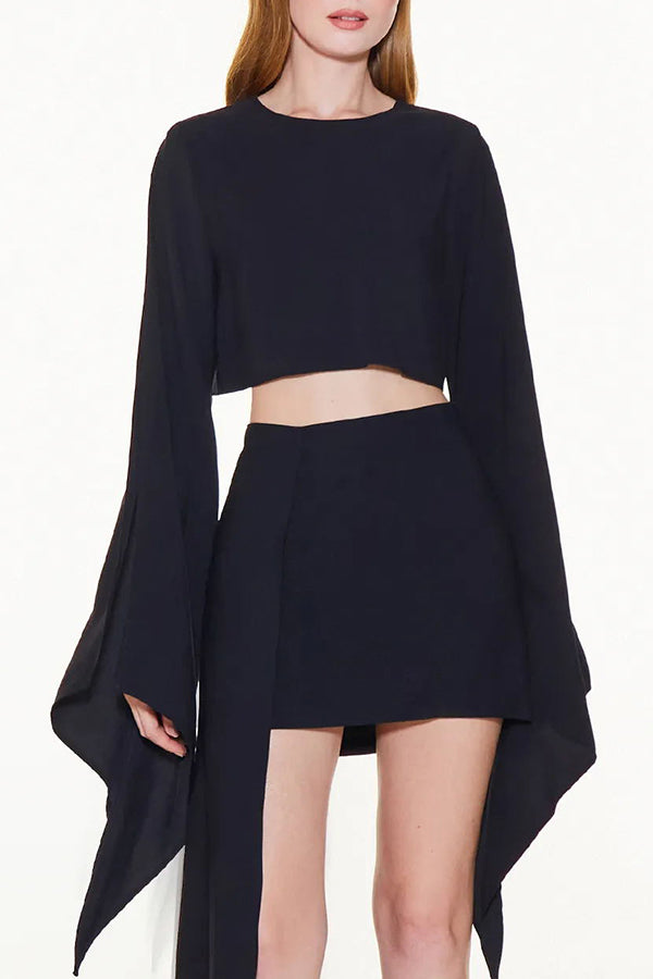 Elegant and Lively Slit Long Sleeve Crop Top