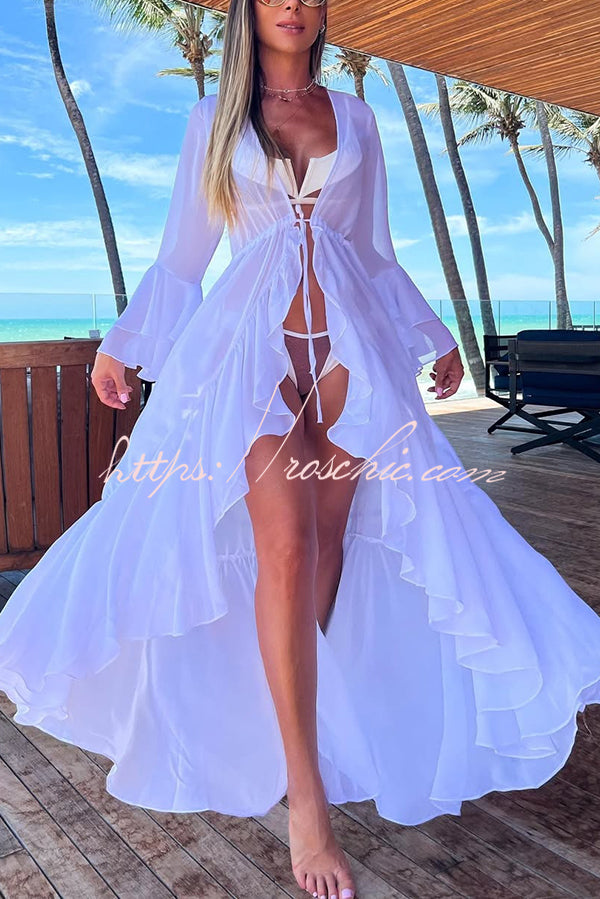 Fashionable Beach Semi-transparent Waist Cover-up Maxi Dress