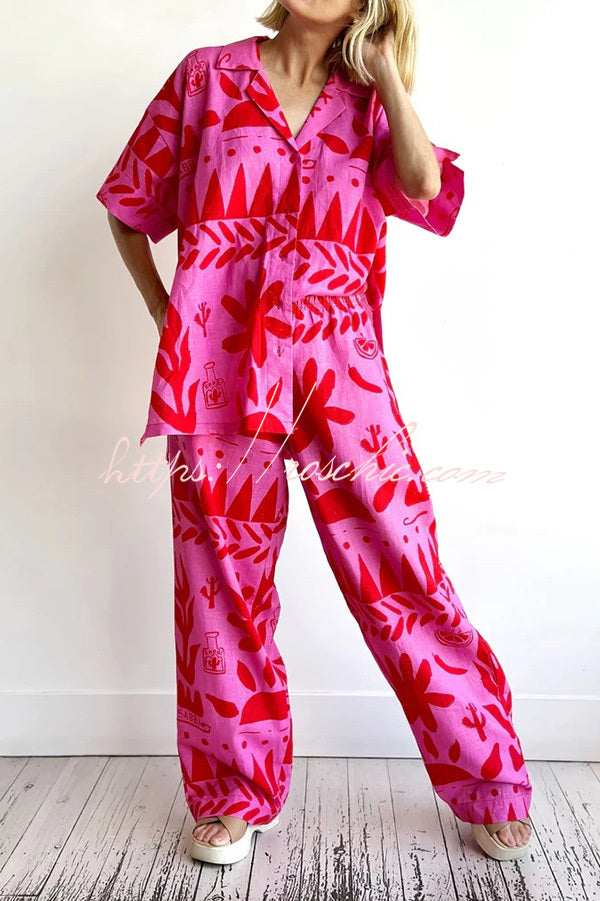 Altos Unique Printed Pocket Shirt and Elastic Waist Pants Set