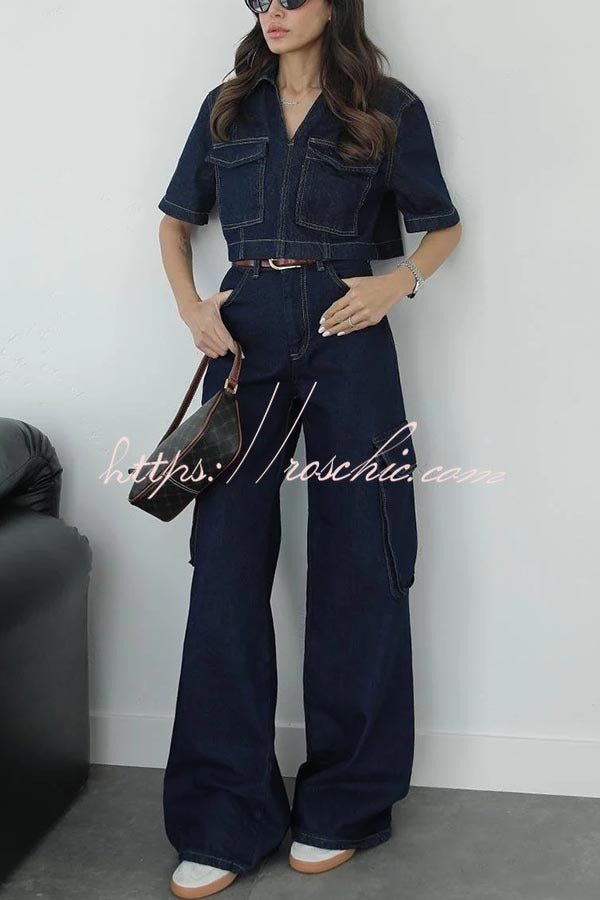 Free Breeze Denim High Rise Pocketed Wide Leg Cargo Jeans