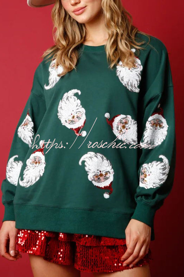 Santa Honey Sequin Christmas Pattern Loose Sweatshirt