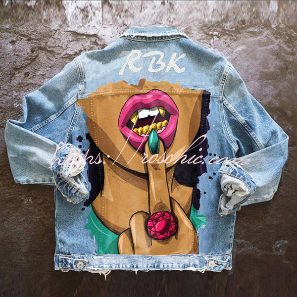 Halloween Print Long Sleeve Denim Jacket