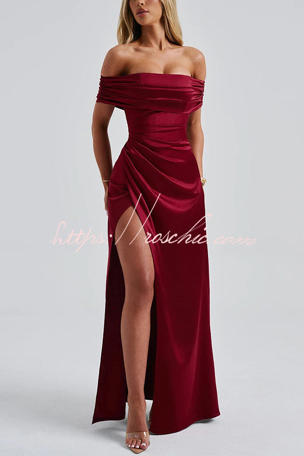Sexy Off-shoulder Fitted High Slit Elegant Maxi Dress