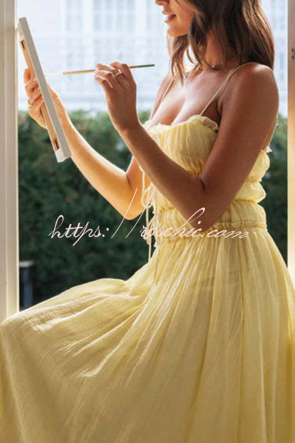 Beautiful Strappy Pleated Paneled Strap Maxi Dress