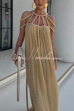 Modern and Sophisticated Linen Blend Draped Braids Cover Up Maxi Dress