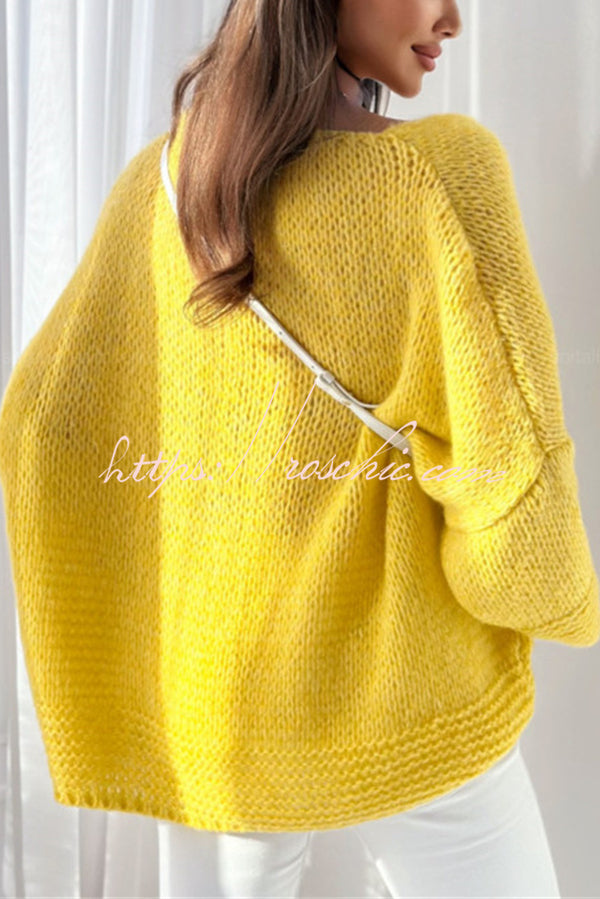 Solid Color Loose V-neck Casual Knitted Sweater