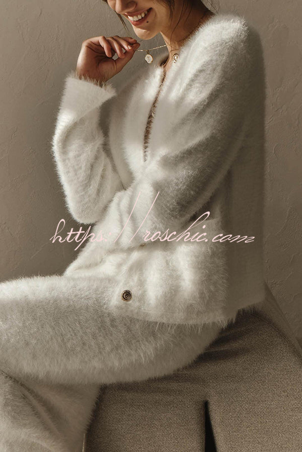 Solid Color Long-sleeved Button-pocket Knitted Jacket and Elegant Long Skirt Set