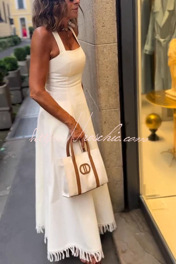 Bohemian Square Neck Pocket Tassel Holiday Maxi Dress