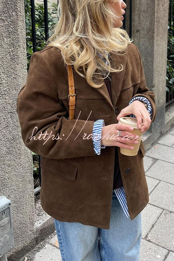 Vintage Lapel Long Sleeve Buttoned Loose Jacket