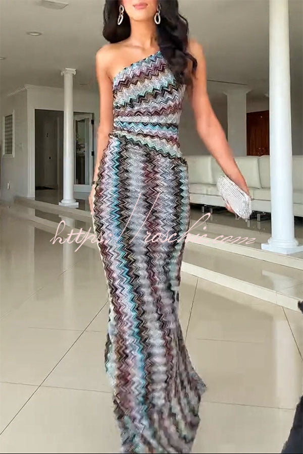 one shoulder colorful dress Sunset Ombre Pleated One Shoulder Cutout Midi Dress