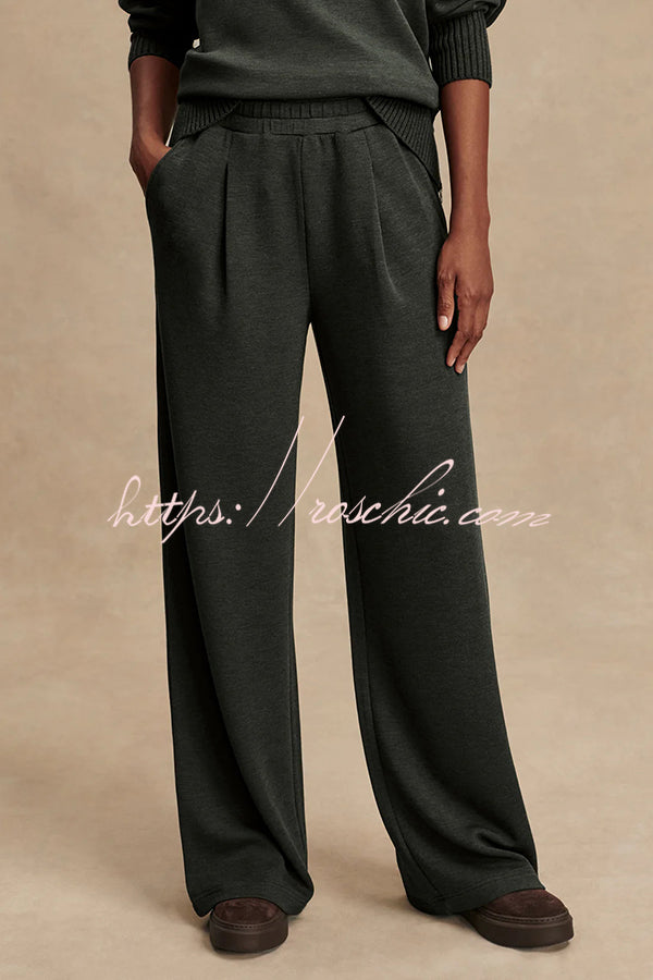 Barker High-Neck Long Sleeve Side Zipper Sweatshirt and Elastic Waist Pocketed Loose Pants Set (Shipped Within 24 Hours)