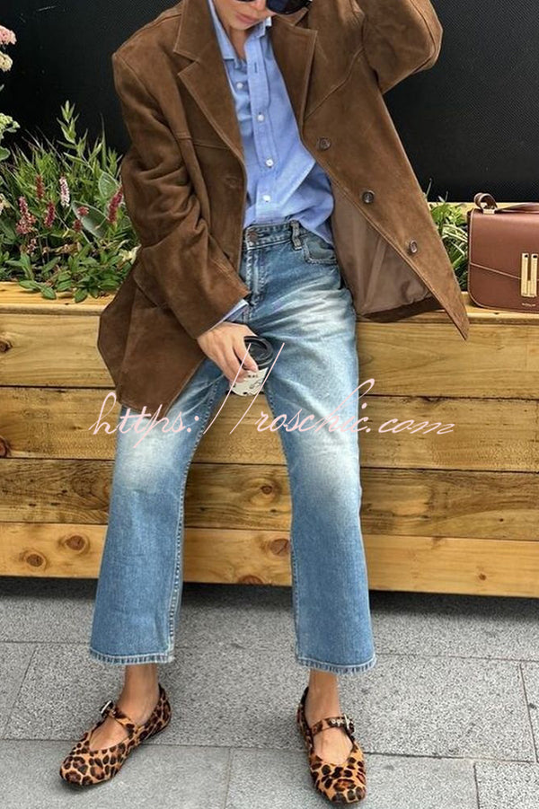 Vintage Lapel Long Sleeve Buttoned Loose Jacket