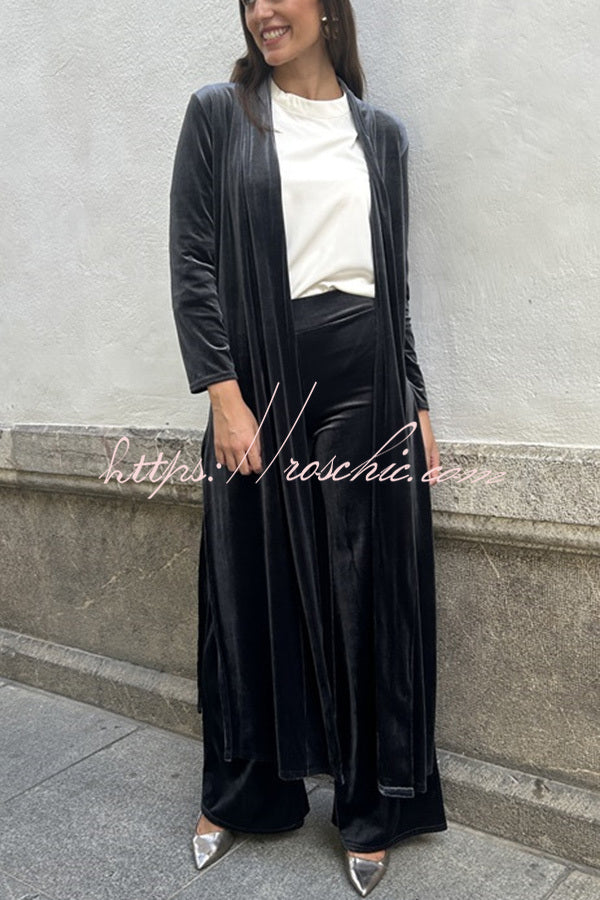 Rooice Velvet Stretch Waist Wide Leg Pants