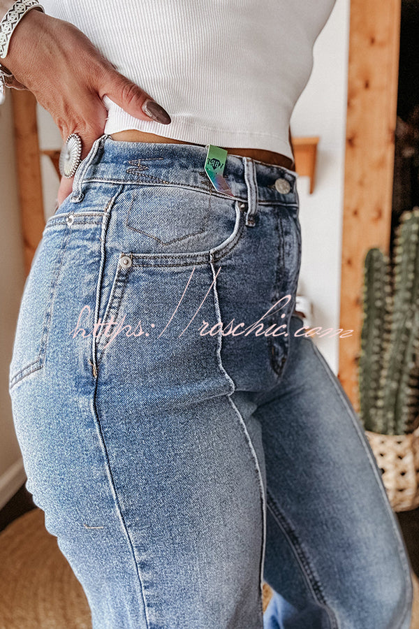 Fashion High Waist Pocket Casual Straight Jeans