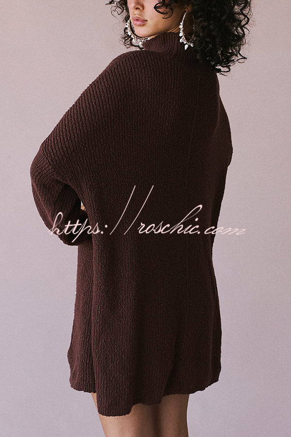 Solid Color Long Sleeve Slit Knitted Sweater