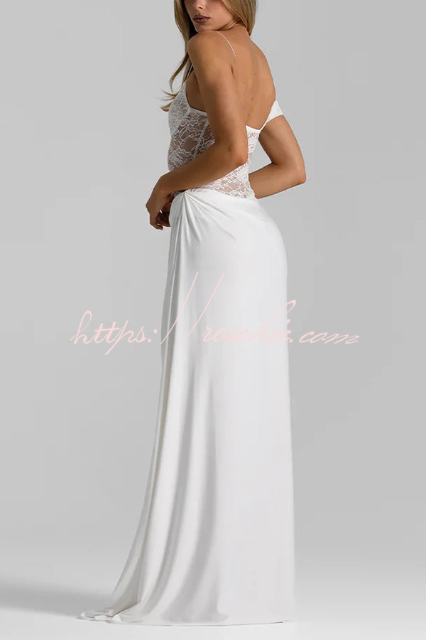 Sexy See-Through Lace Suspender Slim Slit Maxi Dress