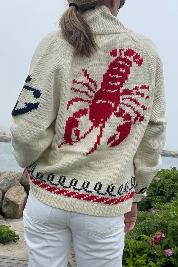 Fashion Lobster Print Casual Long Sleeve Knit Cardigan