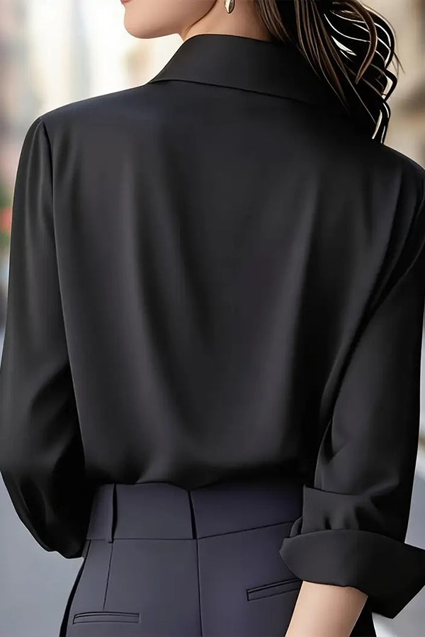 Solid Color Long-sleeved Button-down Casual Shirt