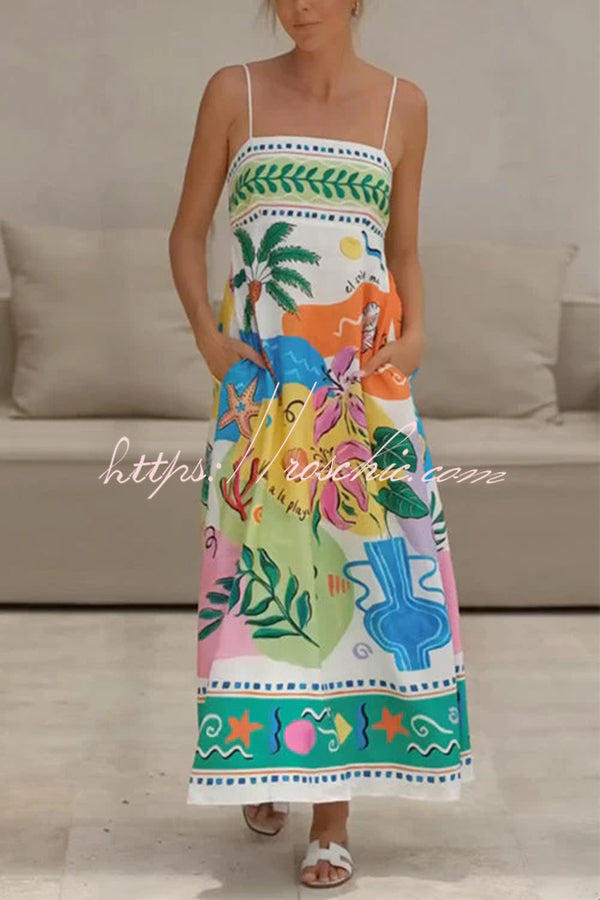 Unique Printed Strapless Sleeveless Resort Style Midi Dress