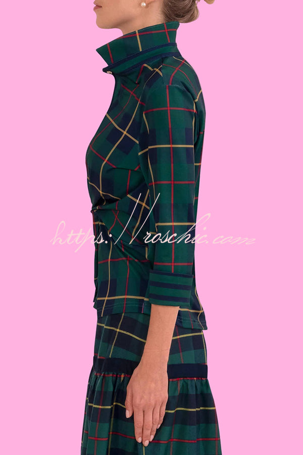 Embrace The Festival Plaid Twist Half Sleeve Shirt and Elastic Waist Pencil Pants Set