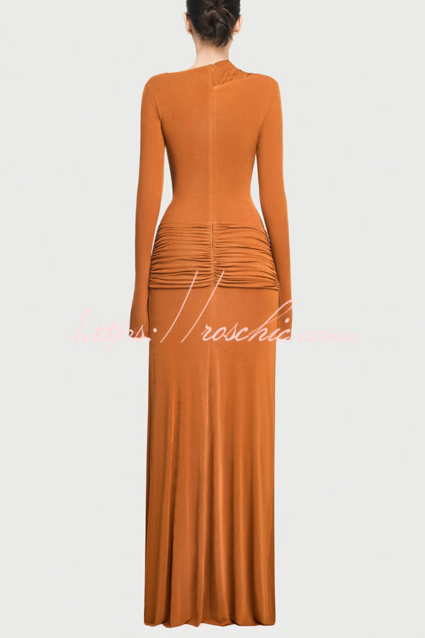 Stylish Long-sleeved Slim-fit Pleated Elegant Maxi Dress